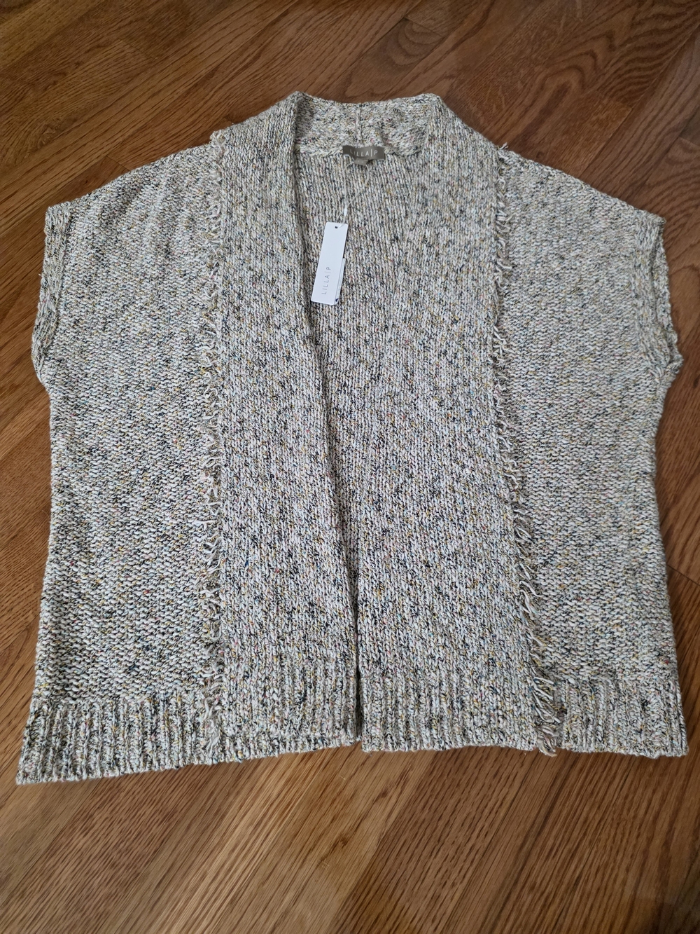 Lilla P Speckled Oatmeal Short-Sleeve Open Cardigan